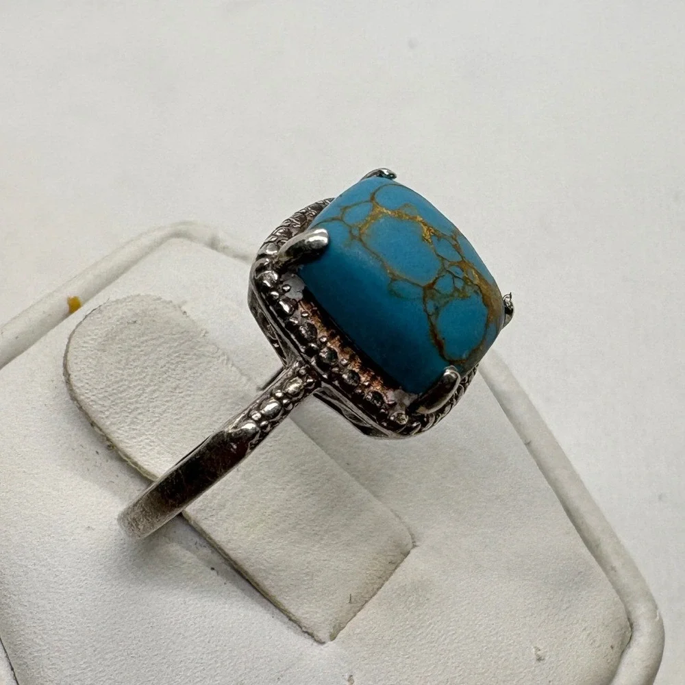 STS Chuck Clemency Turquoise Ring Size 5 Sterling Silver 925 Textured Band
